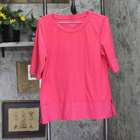 Cuddl Duds Eyelet Trim Crew Neck Top A676558 Berry Pink M