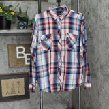 Burnside Mens Long Sleeve Button Up Lightweight Woven Shirt Red Plaid Multi XL