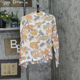 LaBellum by Hillary Scott Plus Printed Chiffon Zip Jacket Cream Floral Brown 1X