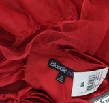 Blondie Nites Juniors Mesh Tiered Spaghetti Strap Gown Dress 4637BN Red 15