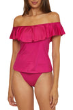 Trina Turk Womens Standard Monaco Ruffle Tankini Swim Top Sangria Pink 12
