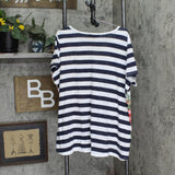 DG2 Womens Burnout Printed and Embellished Top 728911-Plus Navy Stripe Blue 1X