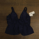 Raisins Ruffle-Trim Tankini Swim Top with Front Tie P840047 Navy Blue 16W
