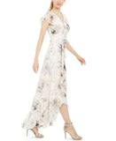 Calvin Klein Womens Printed Lined Chiffon Gown Dress Pink White Multi 12