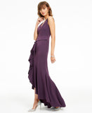 Adrianna Papell Womens Crepe Cascade Gown Maxi Dress AP1E207217 Purple 16