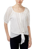 BCX Juniors Lace-Trim Tie-Hem Peasant Top 1080F2K White L