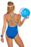 Becca Womens Open Back Crinkle Crush One Piece Swimsuit 121057 Ocean Blue S