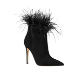 Michael Michael Kors Womens Whitby Feather Trim Pointed Toe Booties Black 5.5M