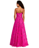 B Darlin Floral Glitter Sweetheart Sleeveless Gown Dress Fuschia Pink 7/8