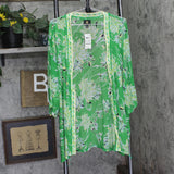 JM Collection Mesh Floral-Print Open-Front Cardigan Green Emerald Combo XL