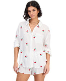 Miken Womens Cherry Embroidered Button-Down Swim Shirt I2992PUXH White Multi M