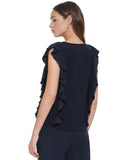 Tommy Hilfiger Womens V Neck Ruffled Pullover Top H28TM29A Midnight Blur XL