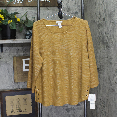 Alfred Dunner Shimmer Animal Jacquard Knit Top 15255WR Cognac Brown 1X