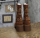 Sun + Stone Womens Norahh Moto Midshaft Bootie Russet Microsuede Brown 8.5M