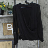 INC International Concepts Womens Mixed Media Stretch Long Sleeve Blouse Black S