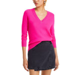 Aqua Womens Pullover Cashmere V-Neck Sweater V11027 Neon Pink XS