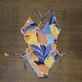 Kona Sol Womens Cinch Side One Piece Swimsuit 166443b4f0fe04 Blue Multi S