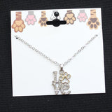 Pawprint Rhinestone "Love" Pet Necklace Silver Gray / Brass 16" + 2"
