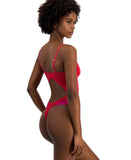 INC International Concepts Womens Floral Mesh Thong Bodysuit Crimson Leaf Red L