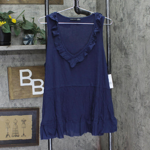 Black Tape Womens Trendy Plus Size Ruffled Babydoll Tank Top Navy Blue 1X