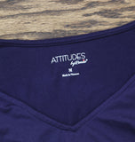 Attitudes by Renee Womens Knit Solid V-Neck Shirt Top A702854 Evening Blue M