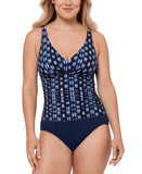 Swim Solutions Printed Tummy-Control One Piece Swimsuit Shibori Blue Multi 10