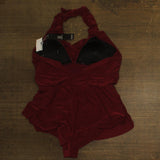Magicsuit Womens Halter Solid Bianca Romper One Piece Swimsuit Merlot Red 16
