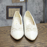 Dyeables Womens Vintage Fabric Rhinestone Pearl Heels White 7AA (7N)