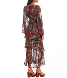 Jessica Simpson Women's Bianca Long Sleeve Waist Cutout Floral Print Maxi Dress