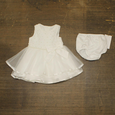 Rare Editions Girls Tiered Pearl Sleeveless Babydoll Dress Cream Off White 6-9M