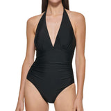 DKNY Womens One Piece Tummy Control Halter Neckline Swimsuit DL2SS001