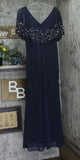 B&A By Betsy & Adam Embellished Maxi Evening Dress Gown Woven Navy Blue 12