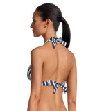 Tommy Bahama Stripe Reversible Halter Bikini Swim Top Mare Navy Blue Multi S