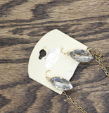 Tint Bib Rhinestone Teardrop Earring Necklace Set Gold / Peach Orange 18" + 3"