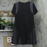 DKNY Womens Studded Mixed-Media Fit Flare Dress DD3J1489 Black 12