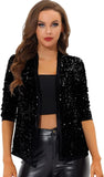 Allegra K Womens Sequin Cardigan Christmas 3/4 Sleeve Open Front a22042500ux0339