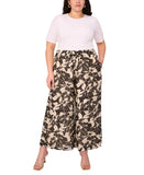Vince Camuto Floral-Print Lined Drawstring Pants 92325312 Rich Black / Brown 2X