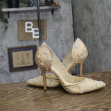 Betsey Johnson Rhinestone Embellished Evening Pumps Heels Stiletto Nude Brown 8M