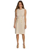 Donna Karan Womens Tweed Sheath Dress Button Accent KA4T24W8 Cream / Gold 2