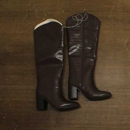 A New Day Cairo Faux Crocodile Almond Toe Knee High Boots 94568713 Brown 5.5M