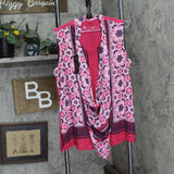 DG2 by Diane Gilman Womens Mixed Media Drapey Sleeveless Tank Shirt Pink Multi L