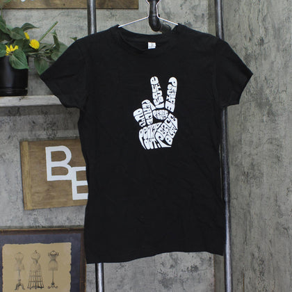 La Pop Art Womens Peace Word Art Graphic T-Shirt Tee Black M