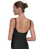 DKNY Womens O-Ring-Trim Crossover Ruched Tankini Top Swim DIMKS208 Black S