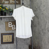 Ny Collection Short Sleeve Knit Top with Chiffon Shoulders Ivory Off White 1X