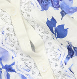 Aqua Button Up Lace Trim Placed Floral Blouse IBO26966 Blue Multi M