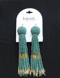 Bijoux Bar Seed Beaded Ball Tassel Cluster Dangly Earrings Turquoise Blue 5"