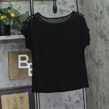 Belldini Mesh Inset Studded Knit Top Black M