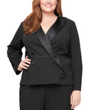 Alex Evenings Plus Blazer Tuxedo Tunic Pullover Satin Trim Jacket Black 3X