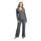 Auden Cozy Ribbed Notch Collar Long Sleeve Pajama Top 94437845 Gray XS