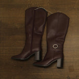 A New Day Womens Rhonda Under Knee Heeled Boots Block Heel Burgundy Red 10M